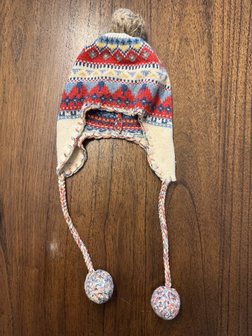 Hollister Fair Isle Earflap Beanie Knit Hat Pom Poms Nordic Ski OS